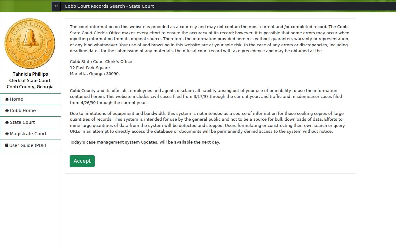 Cobb County warrant lookup State Court search notice