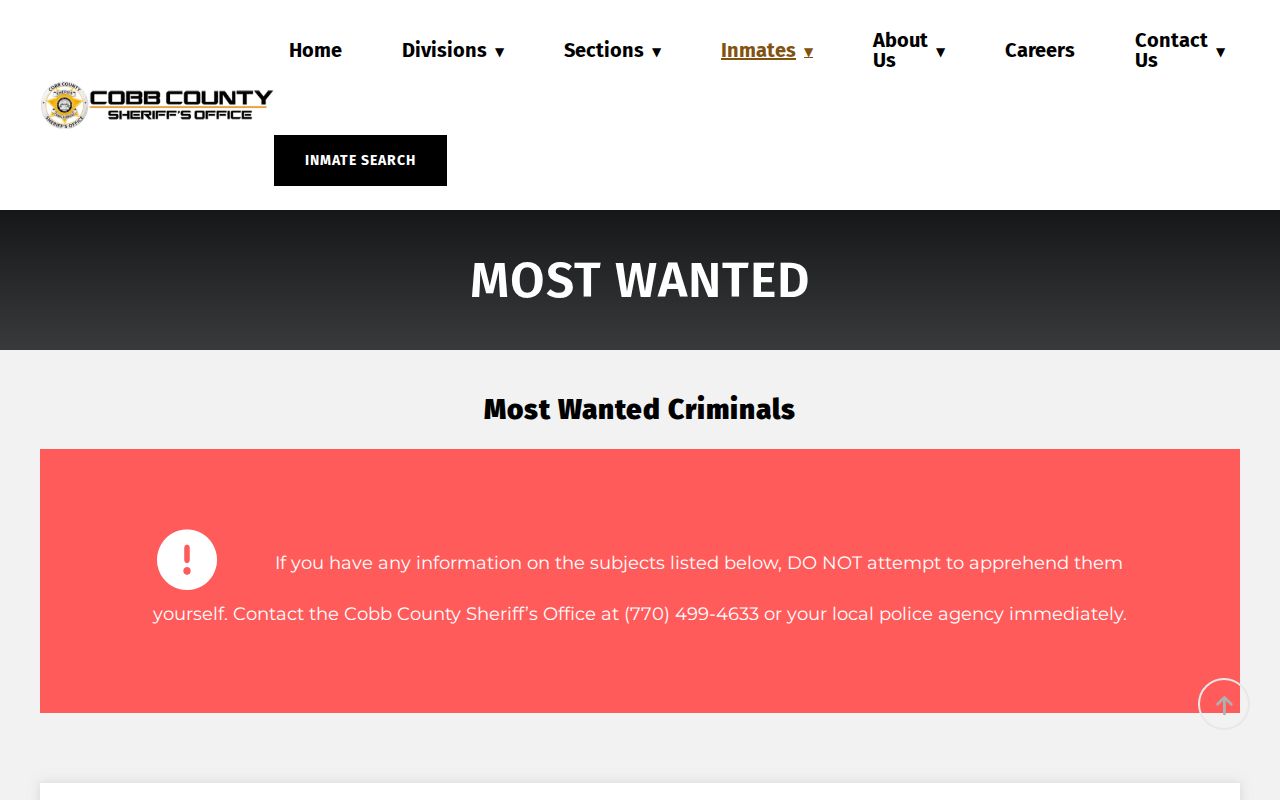 Cobb County outstanding warrants Most Wanted program warning