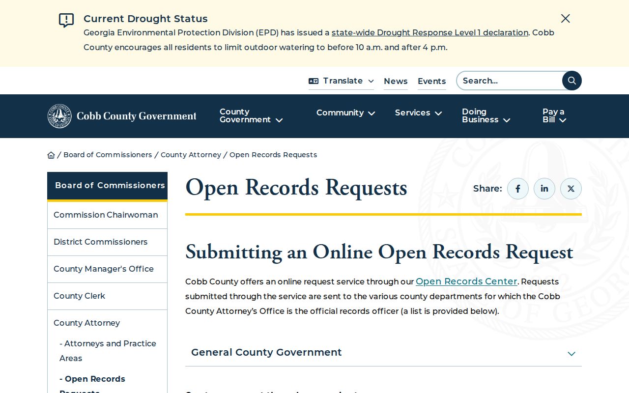 Cobb County Open Records Center and custodian guidance