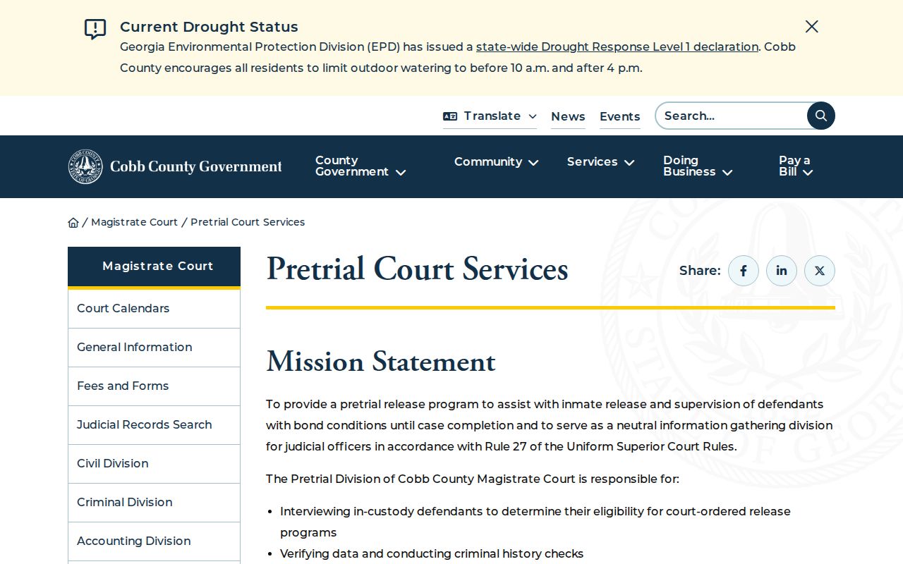 Cobb County Pretrial Court Services release and surety options