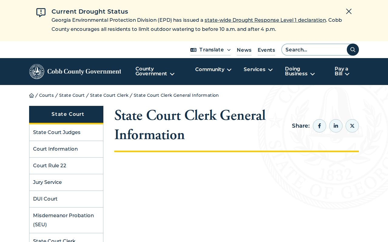 Cobb County State Court Clerk records and custodian information
