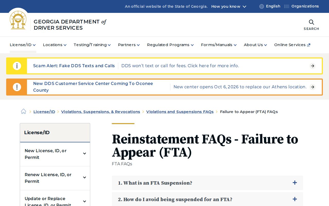 Georgia DDS failure-to-appear notice and court release guidance