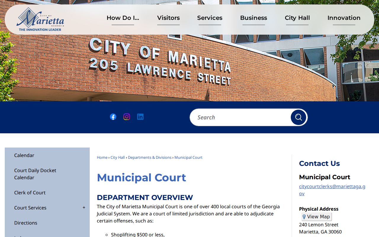 Marietta Municipal Court contact and payment window information