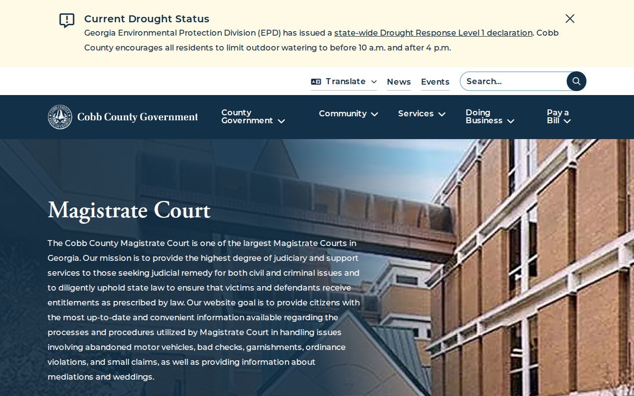 Cobb County warrant records Magistrate Court navigation