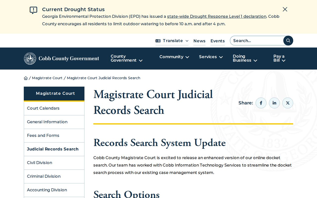 Cobb County warrant records Magistrate search page