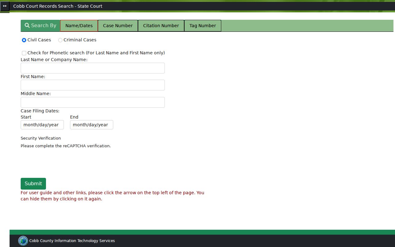 Cobb County warrant records State Court search form